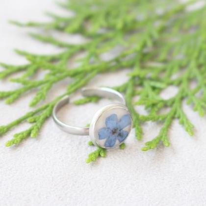 Minimalist Forget Me Not Rings, Blue Floral Ring,..