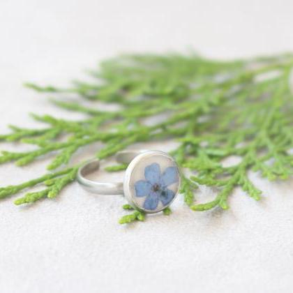 Minimalist Forget Me Not Rings, Blue Floral Ring,..
