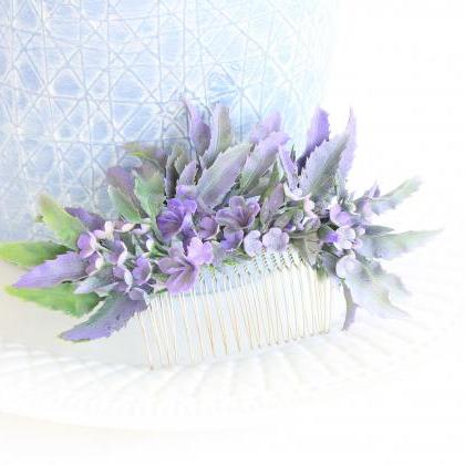 Floral Hair Comb Wedding , Lavender Grey Wedding ,..