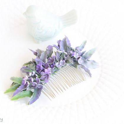 Floral Hair Comb Wedding , Lavender Grey Wedding ,..