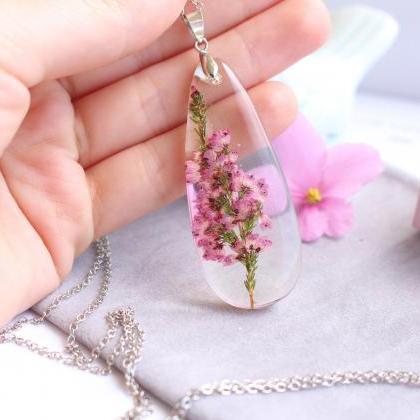 Heather Necklace - Real Flower Pendant, Necklace..