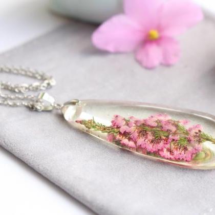 Heather Necklace - Real Flower Pendant, Necklace..