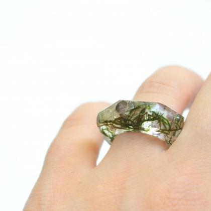 Moss Resin Ring, Ocean Resin Rings, Unique Rings,..