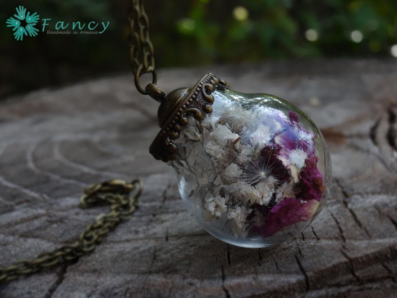 Living Plant Necklace , Unique Necklaces For Women , Flower Jewelry , Dried Flower Jewelry , Baby Breath Jewels , Armenian Jewelry Gift