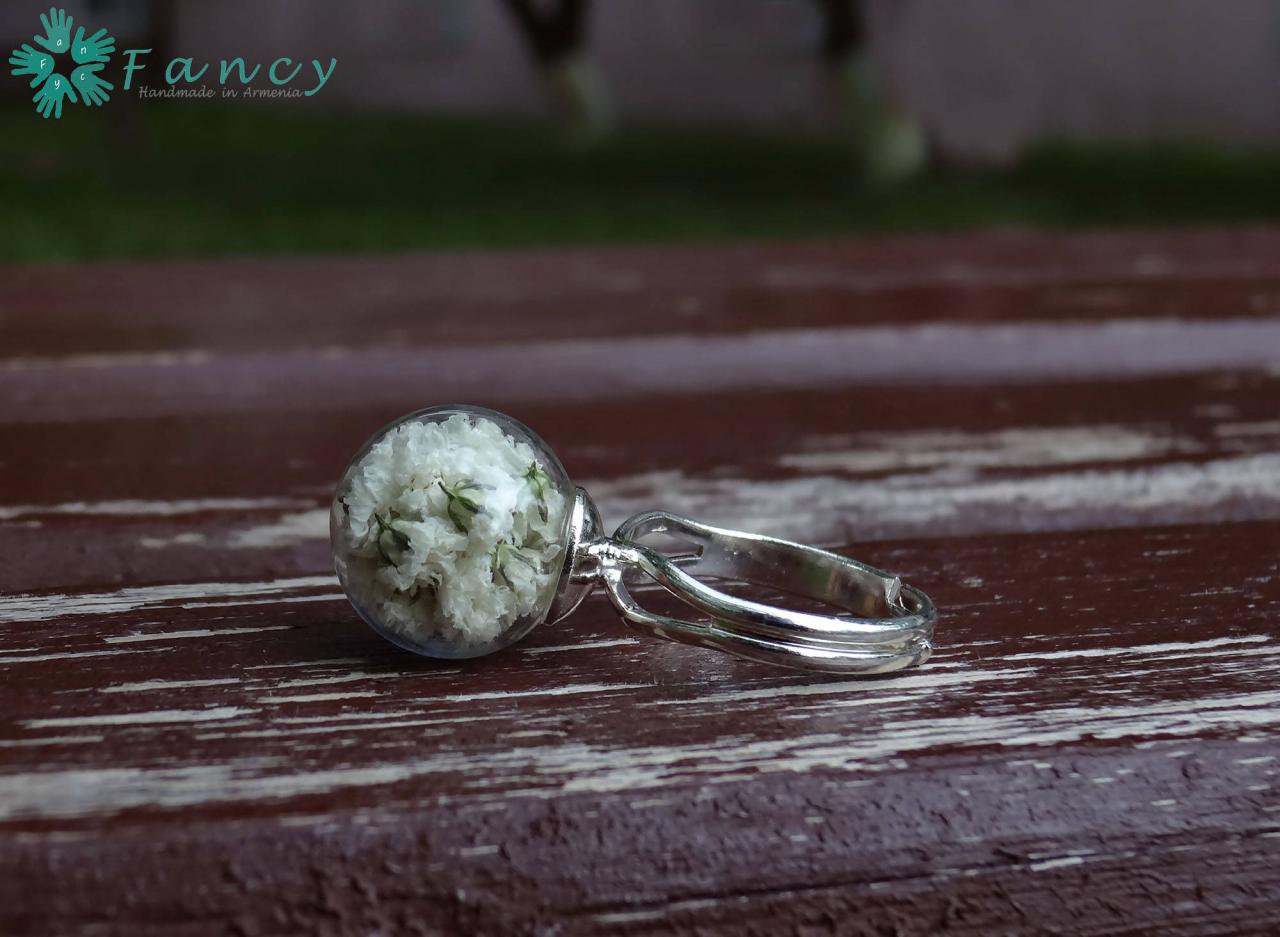 Girlfriend Gift , Botanical Jewelry , Real Babys Breath Ring , Terrarium Ring, Unique Gift Ideas, Girlfriend Gift White Flowers