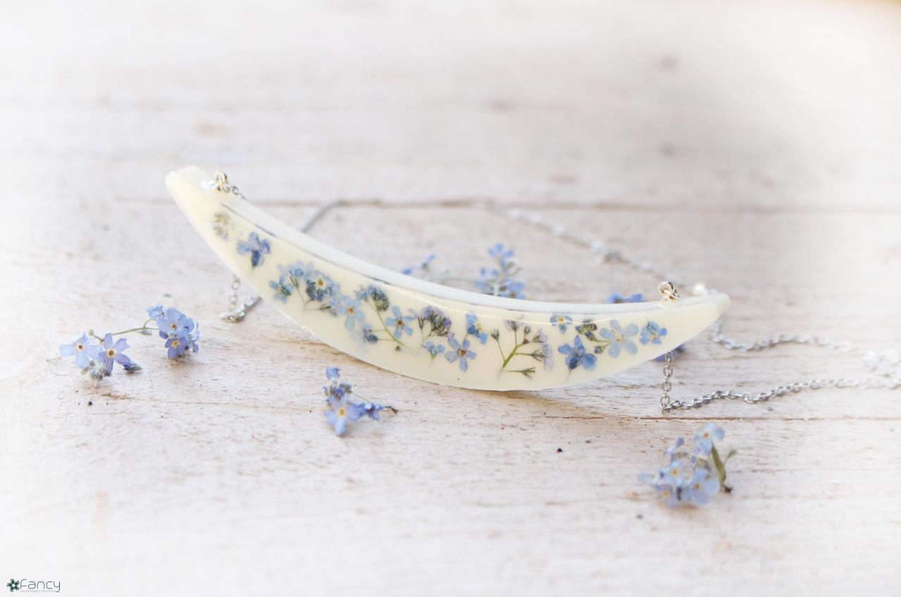 Forget Me Not Flower Necklace, Pressed Flower Jewelry Gift, Unique Necklaces For Women, Blue And White Jewelry, Dry Flower Resin Jewelry