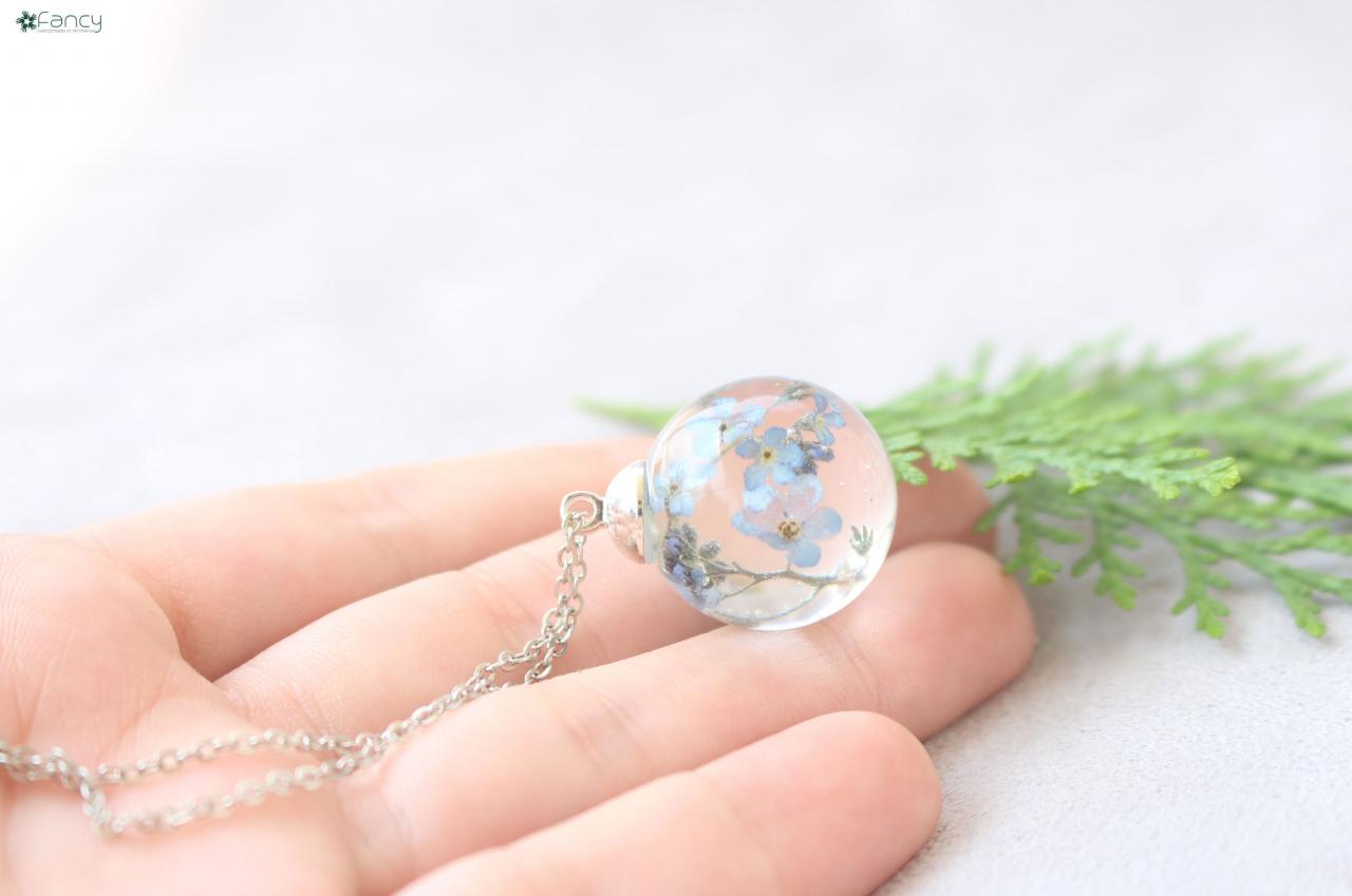 Real Forget Me Not Necklace, Unique Wedding Necklace, Blue Wedding Necklace, Something Blue For Bride Necklaces, Flowers In Resin Gifts