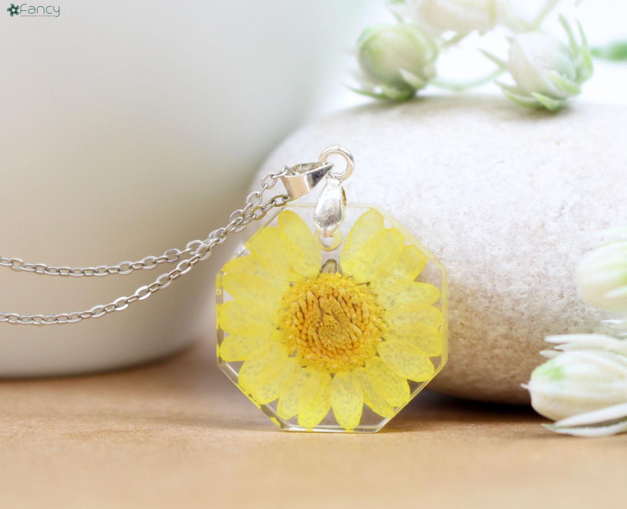 Real Sunflower Necklace, Black Eyed Susan Jewelry, Dried Sunflowers, Dry Sunflower Necklace, Pressed Flower Jewelry Gift Armenian