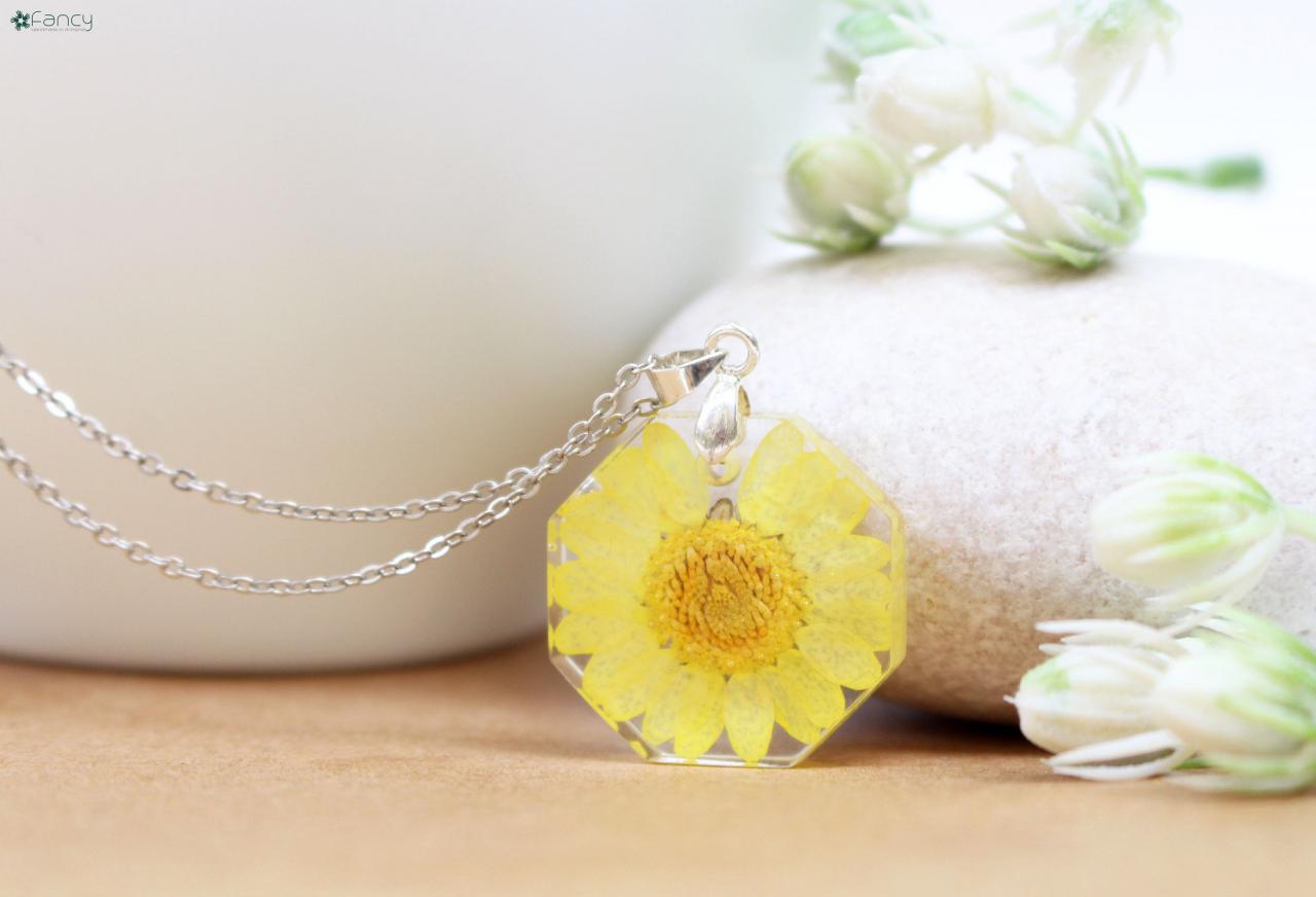 Real Sunflower Necklace, Black Eyed Susan Jewelry, Dried Sunflowers