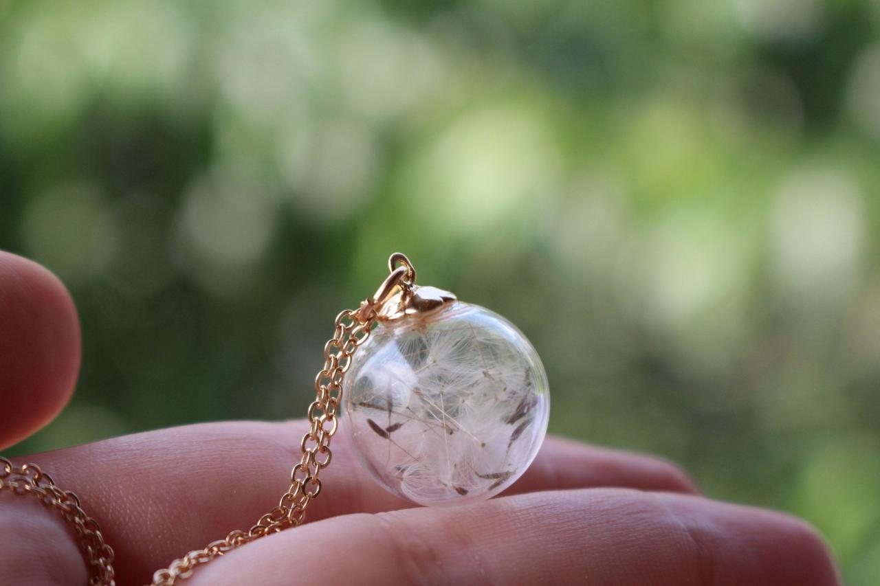 Dandelion Necklace Gold, Real Flower Necklace, Something Unique For Her Birthday, Make A Wish Necklace, Real Dandelion Seeds