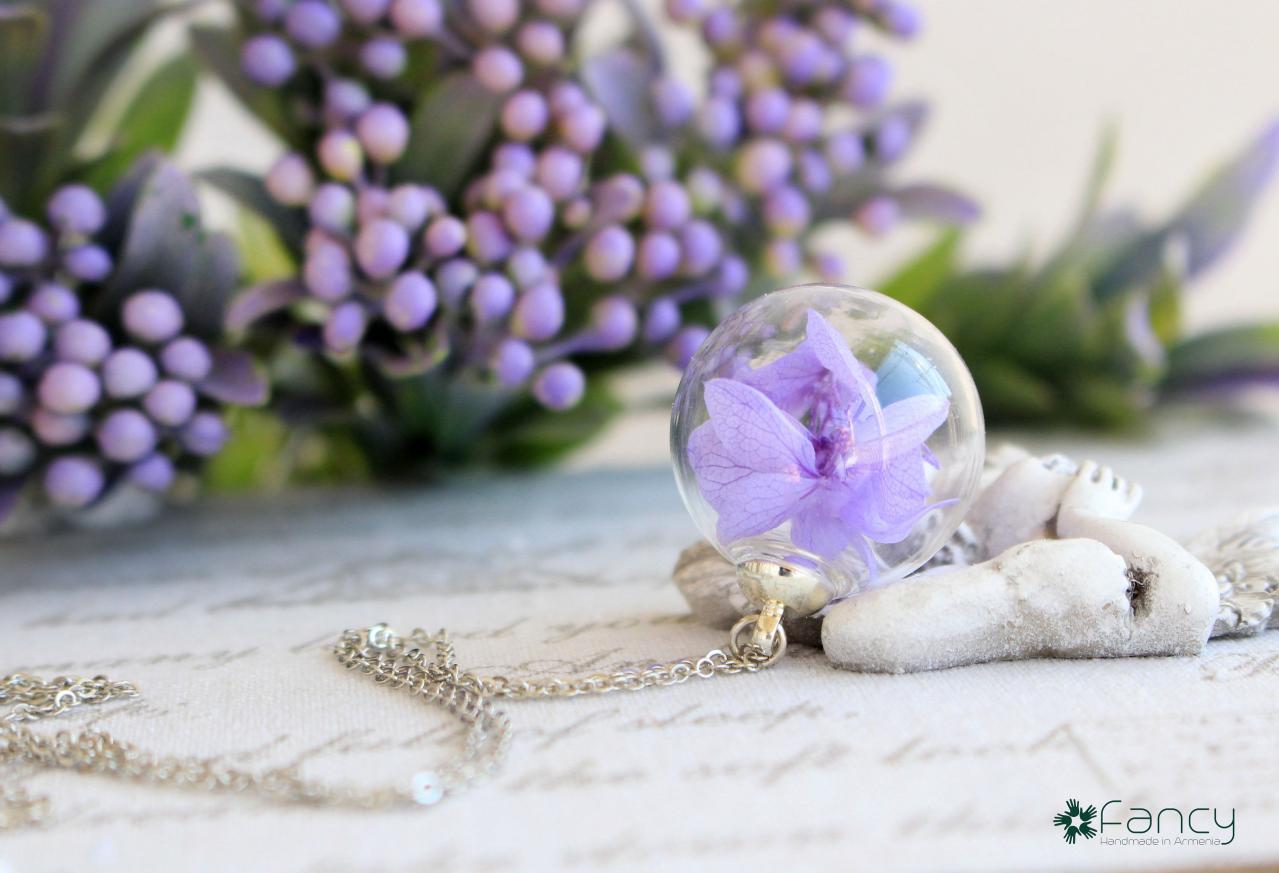 Purple Flower Necklace, Women Birthday Gifts Jewelry , Real Flower 