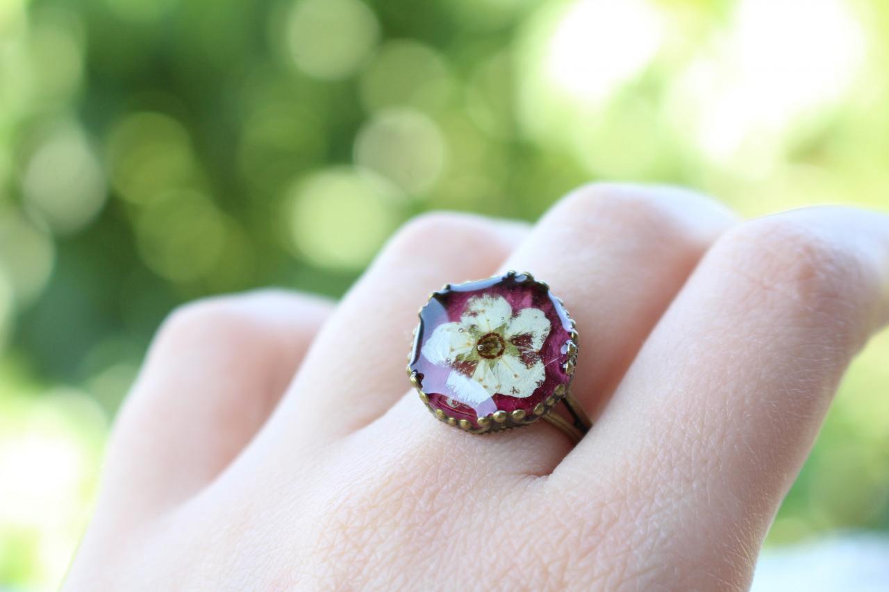 Red Flower Rings, White Pressed Flower Rings, Adjustable Rings For Her, Real Flower Jewelry, Unique Rings For Her. Armenian Rings