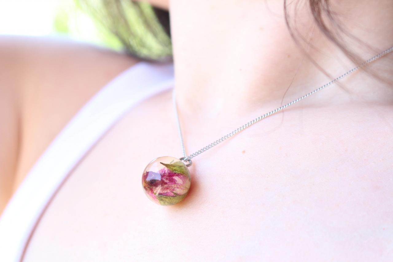 Real Rose Necklace, Pressed Rosebud Jewelry, Real Flower Necklace, Pressed Flower Jewelry With Real Rose