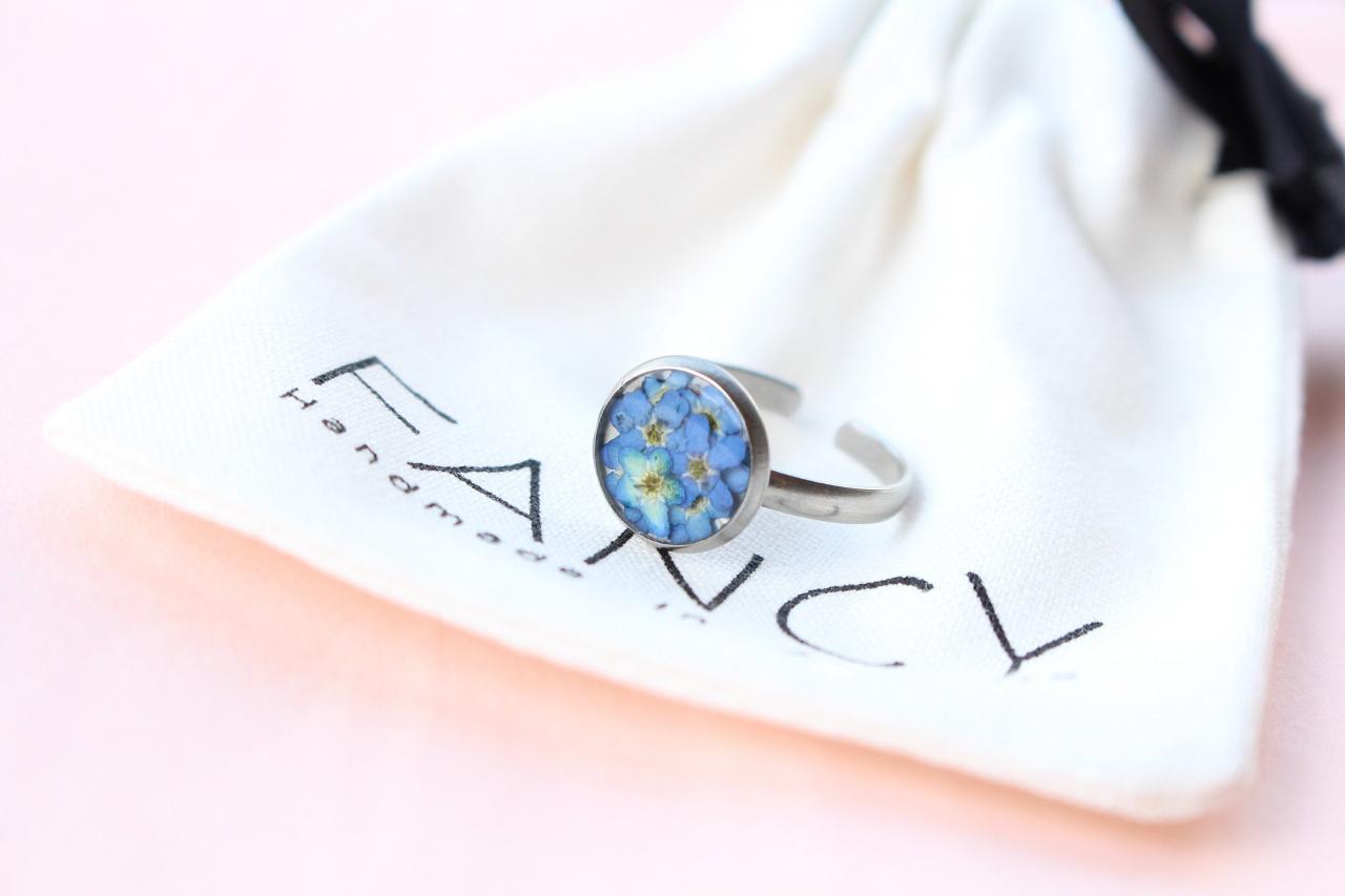 Forget Me Not Ring, Pressed Flower Ring, Minimalist Ring For Women, Forgetmenot Jewelry, Rings For Her, Unique Rings, Memorial Rings
