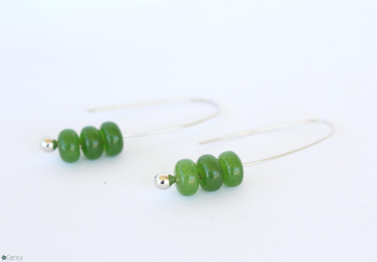 Modern Minimalist Earrings, Long Green Earrings, Green Emerald Hook Earrings, Emerald Minimalist Earrings, Simple Green Earring