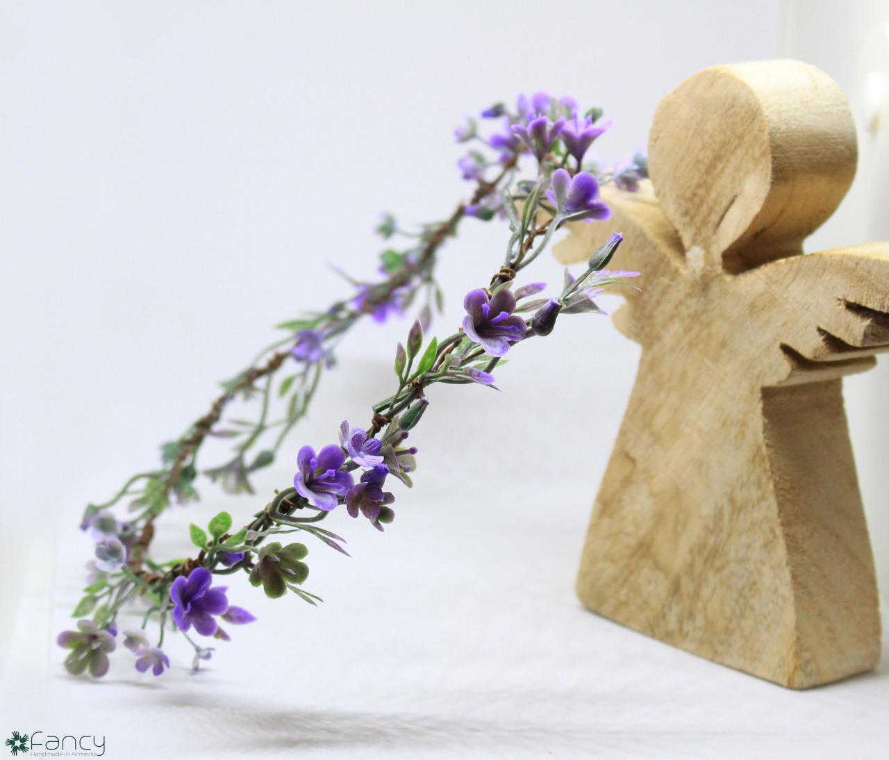 Lavender Flower Girl Crown, Purple Flower Girl Headband, Purple Hair Flowers Flower Girl, Delicate Flower Crown Wedding, Girl Hair Wreath