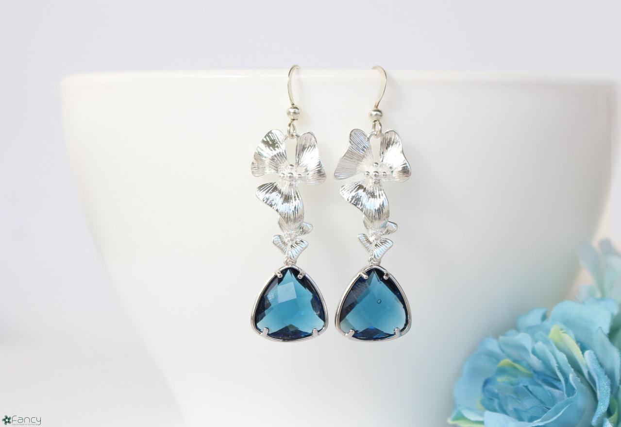 Cobalt Blue Wedding Earrings, Orchid Flower Earring, Wedding Blue Earrings,blue Jewelry Blue Earrings Wife Gift For Women Armenian Gifts