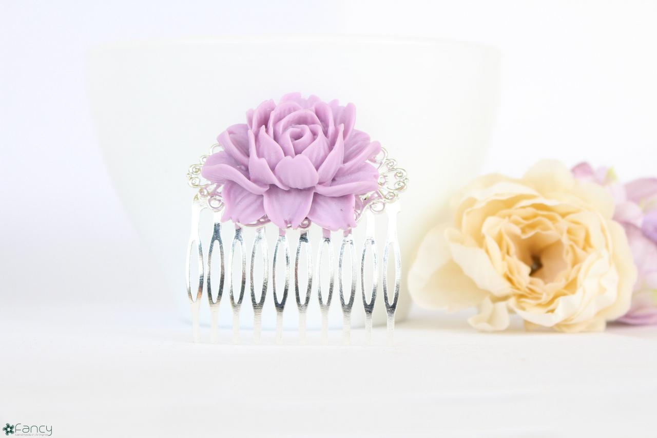 Lavender Hair Comb, Lilac Wedding Hair Piece, Purple Wedding Hair Accessories, Simple Flower Comb For Bride, Floral Comb Wedding