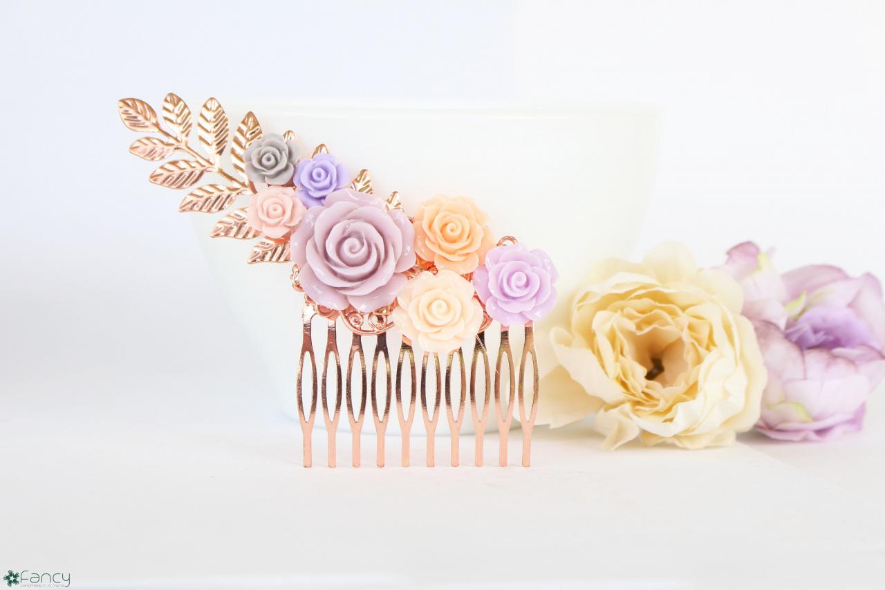 Rose Gold Flower Hair Comb Wedding, Pink Wedding Hair Accessories, Pink Flower  Hair Piece,bridesmaid on Luulla