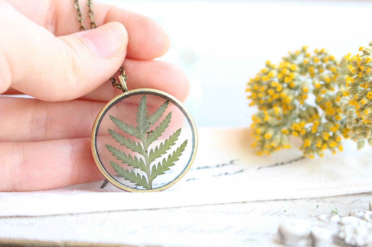 Pressed Flower Fern Necklace, Real Fern Necklace, Pressed Plant Jewelry, Rustic Necklace For Her, Vintage Jewelry Necklace