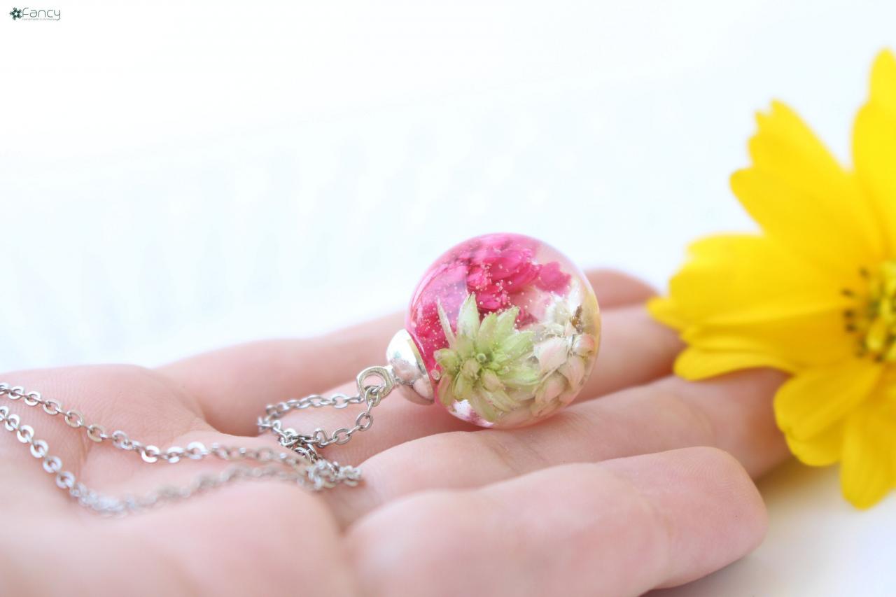 Unique necklace gift, real flower necklace, rainbow necklace for women, colorful pendant necklace, bridesmaid gifts wedding
