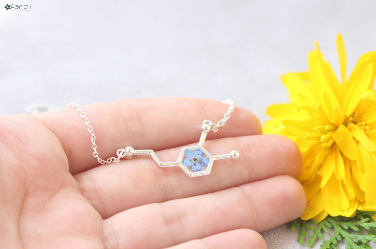 Forget Me Not Necklace Minimalist, Molecule Necklace, Wedding Necklace Gift, Birthday Necklace For Girls, Hexagon Necklace Forget Me Nots