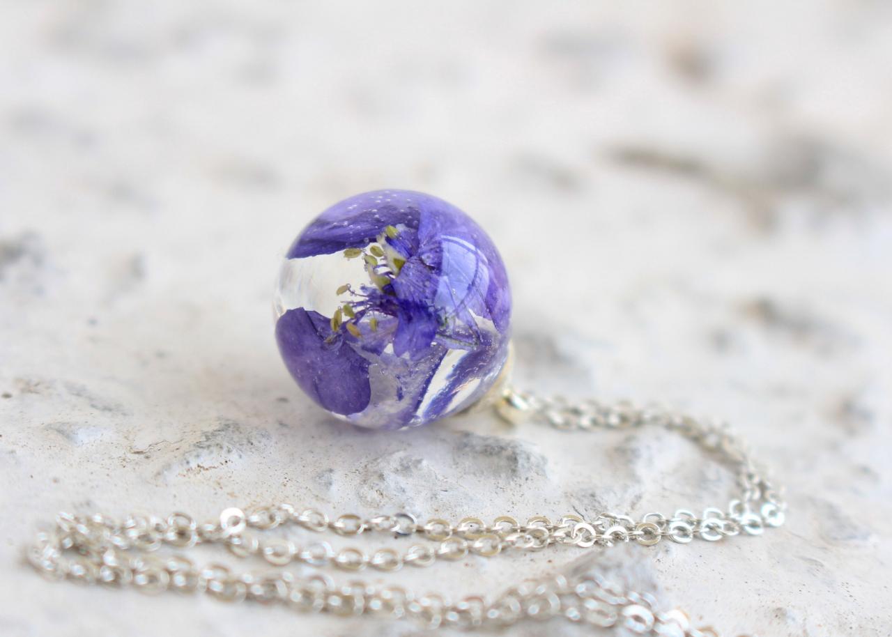 Violet Flower Necklace , Violet Necklace , Purple Flower Necklace , Dried Flower Necklace , Living Plant Jewelry , Armenian Gifts
