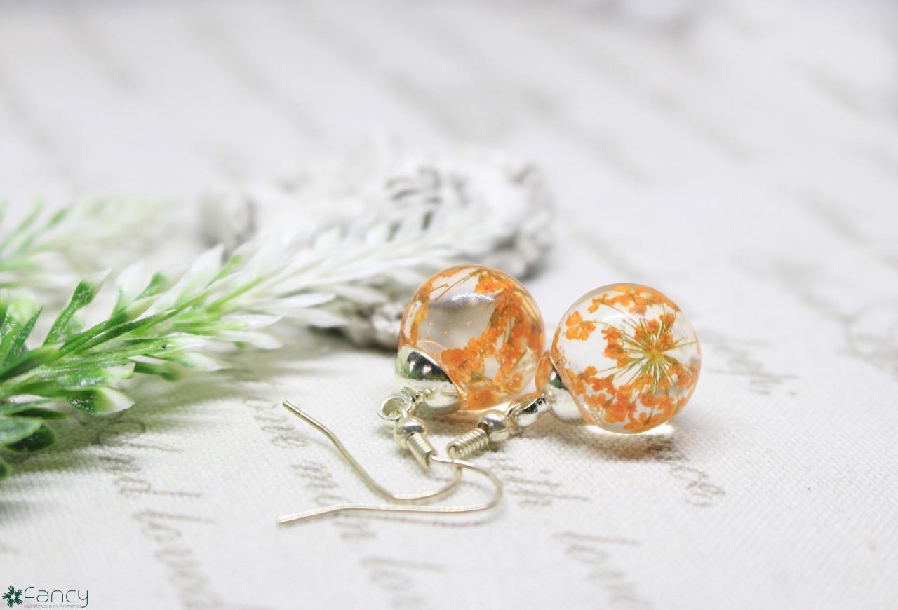 Orange Flower Earrings, Resin Earrings Flower, Unique Earrings For Women, Earrings Birthday Gift, Sisters Earrings, Orange Resin Jewelry