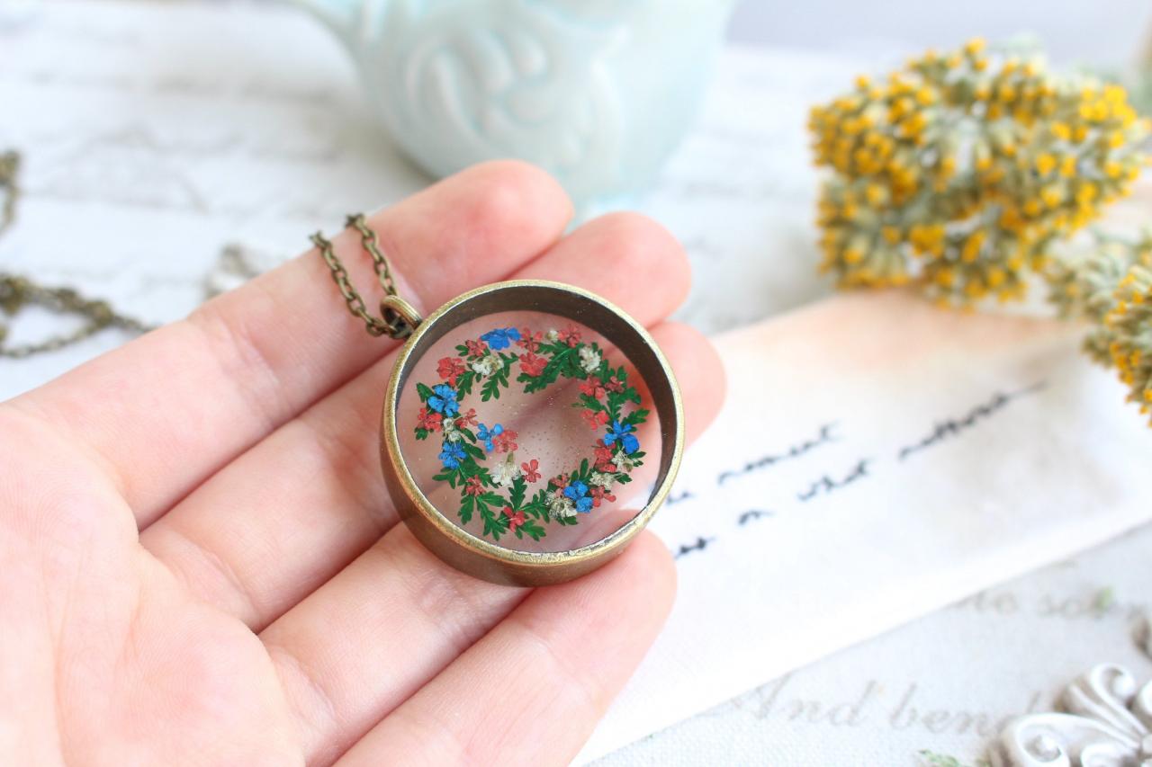 Unique Necklace With Pressed Flowers, Real Flower Necklace, Antique Necklace Dried Flowers, Gifts For Mom Necklace Big, Something Unique