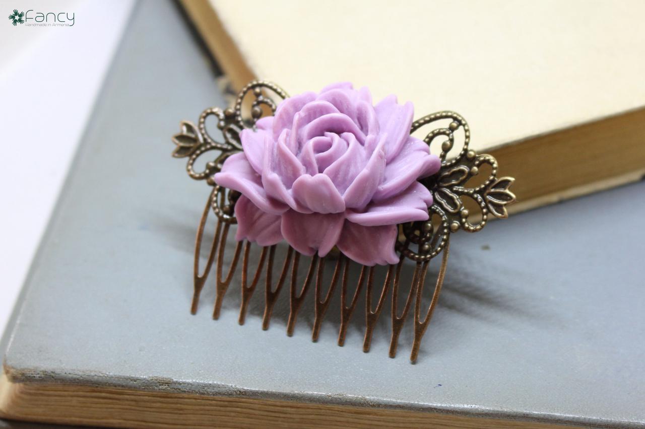 Purple Hair Comb, Lavender Hair Flower, Decorative Hair Comb,dusty Rose Wedding Comb, Bridal Hair Comb Flower, Flower Hair Comb Wedding