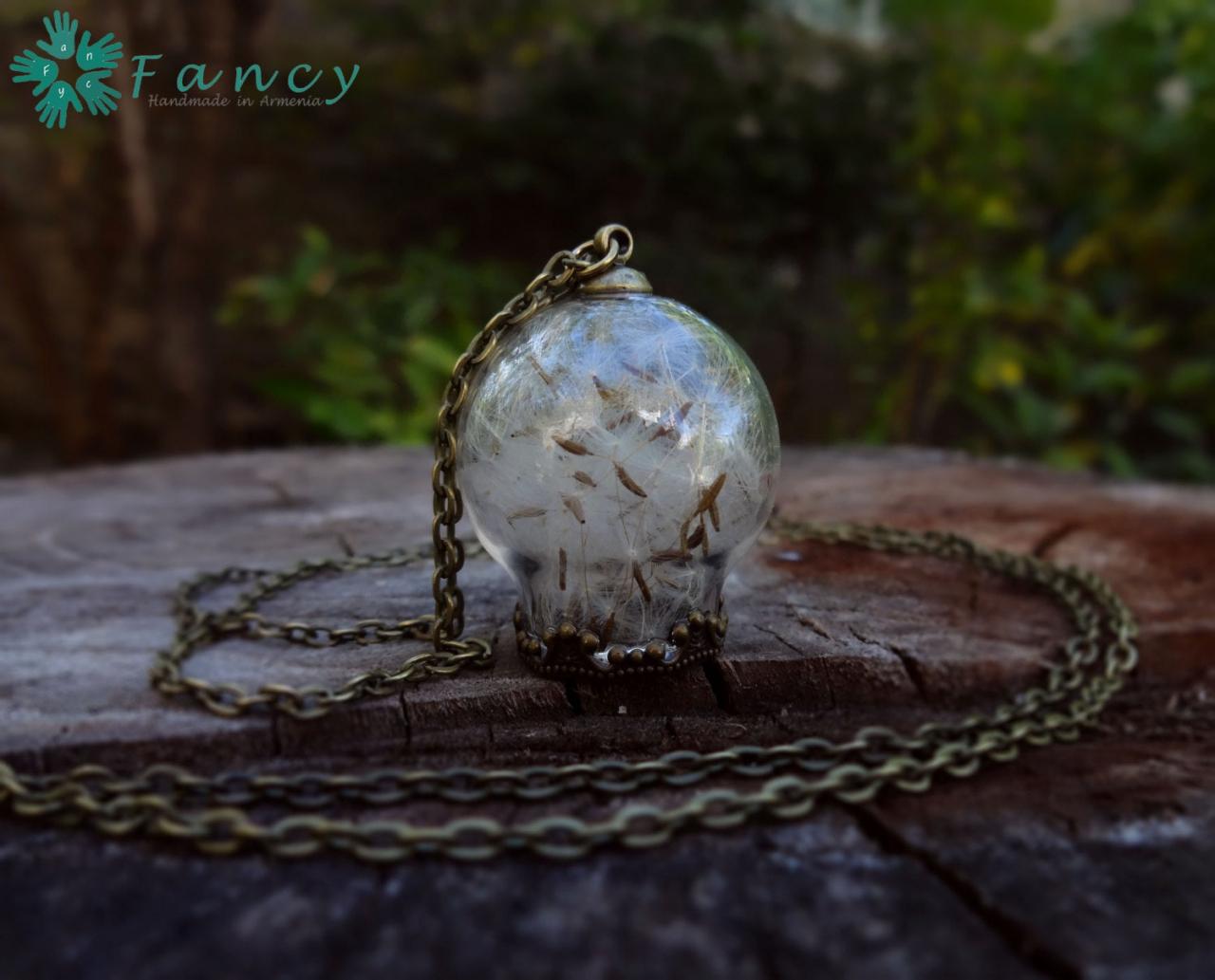 Dandelion Wish Necklace , Real Dandelion Necklace , Christmas Gift For Her , Unique Gift Ideas For Girlfriend, Dandelion Seed Pendant
