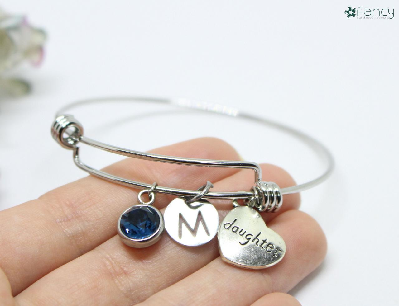 Daughter Bracelet From Mom, Personalized Daughter Bracelet, Initial Bracelet Bangle, Daughter Gift Birthday, Initial Bangle Bracelet, Gifts