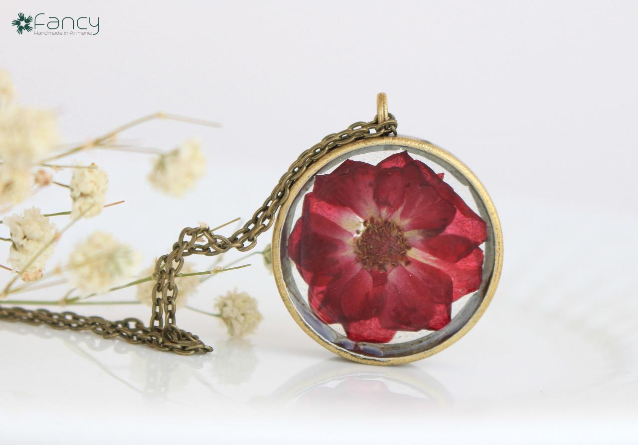 Real Rose Necklace , Dried Rose Jewelry , Red Rose Necklace , Girlfriend Gift Necklace , Girlfriend Birthday Gift , Locket Necklace Rose