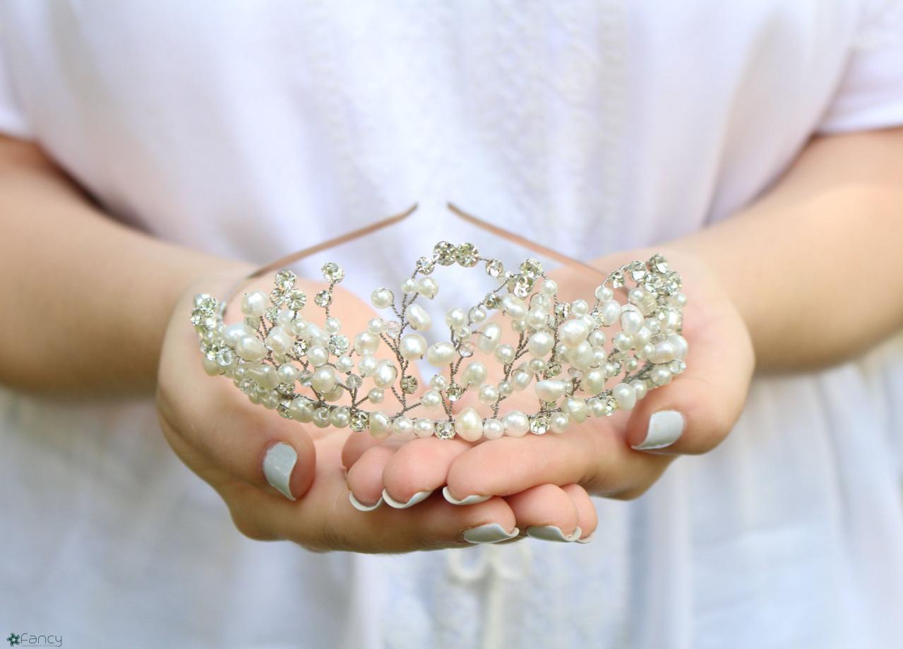 Wedding Tiara Silver, Bridal Tiara Pearl Silver, Crystal  display picture 1