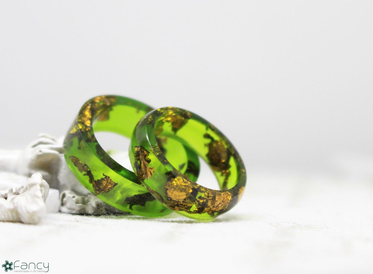 Resin Ring Copper , Green Rings For Women, Ring For Girlfriend , Emerald Resin Ring, Unique Rings For Her, Copper Flakes , Rings For Gift