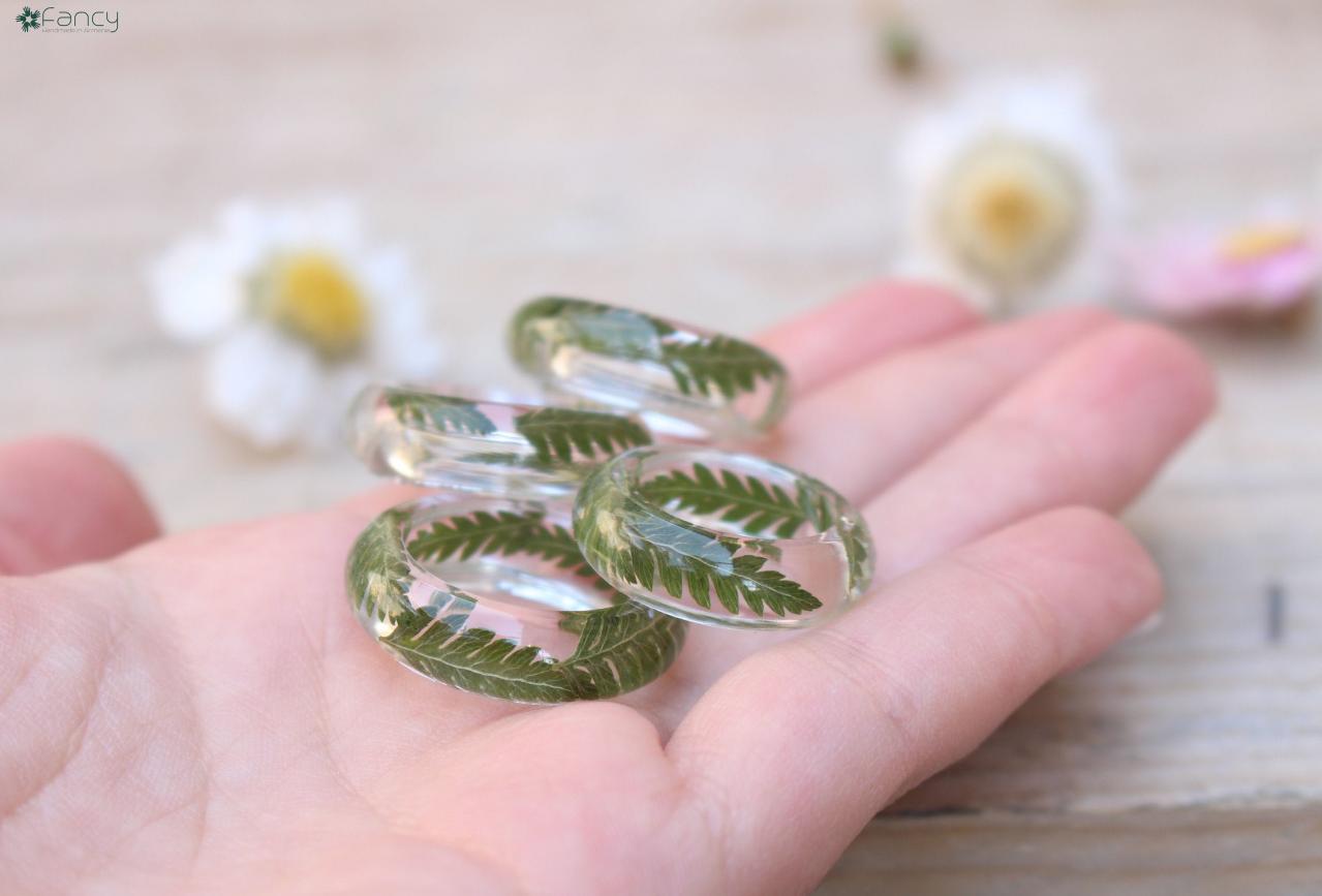 Real Fern Ring, Dry Fern Leaves, Nature Inspired Gifts, Green Resin Ring, Pressed Leaf Ring, Unique Rings For Her,girlfriend Gifts Christmas