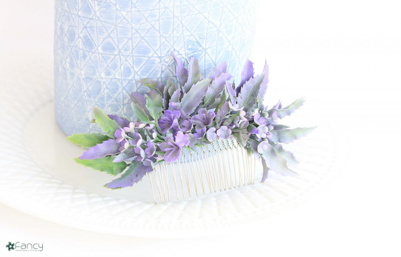 Floral Hair Comb Wedding , Lavender Grey Wedding , Purple Hair Accessories For Wedding , Purple Wedding Jewelry For Brides , Armenian Gifts