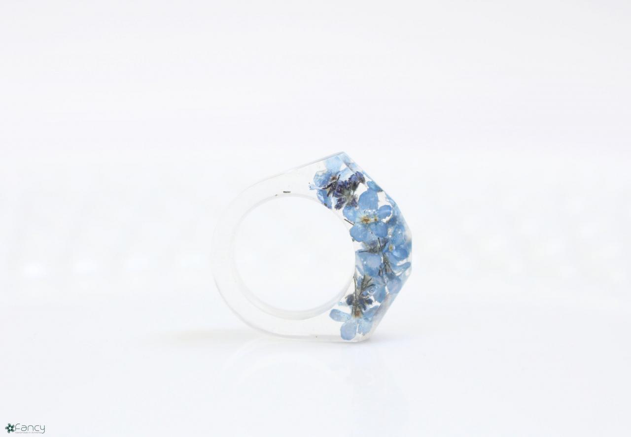 Forget Me Not Ring, Blue Flower Resin Rings, Pressed Flower Ring Resin, Unique Rings For Her, Resin Ring Blue, Large Rings Women Gift