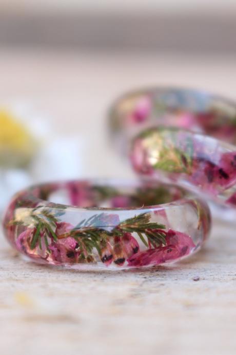 Heather Resin Rings, Heather Rings, Pressed Flower Rings, Nature Inspired Rings, Unique Rings, Real Flower Rings, Nature Flower Rings Resin