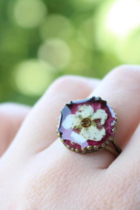 Red Flower Rings, White Pressed Flower Rings, Adjustable Rings For Her, Real Flower Jewelry, Unique Rings For Her. Armenian Rings