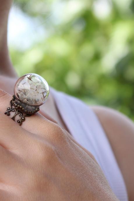 Dandelion Ring, Unique Rings, Terrarium Jewelry , Make A Wish Ring , Dandelion Wish Rings For Her With Real Flowers, , Armenian Gifts