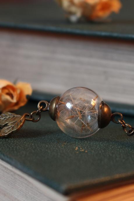 Real dandelion bracelet , dandelion seeds jewelry, dandelion terrarium bracelet, real flower bracelet, unique bracelets