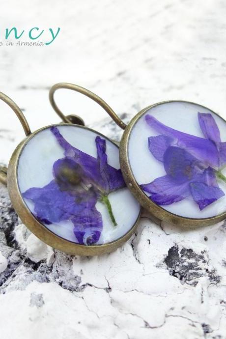 Pressed Flower Earrings Violet Earrings Dried Flower Earings Love Gift For Her Daughter In Law Gift Casual Jewelry Handmade In Armenia