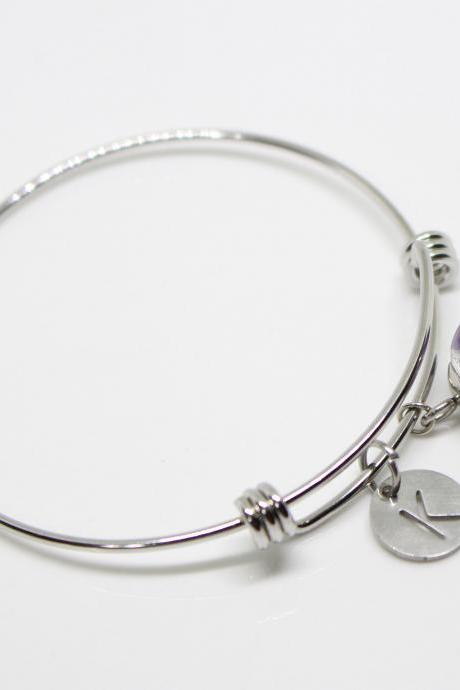 Violet flower bracelet, violet jewelry, dried violet flowers, personalized bracelet for women, initial bangle bracelet, Armenian gifts