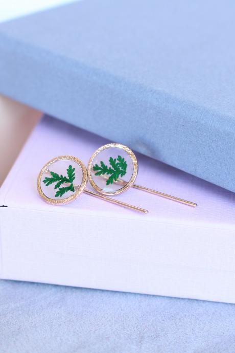 Real fern earrings, minimalist green earrings, pressed flower earrings, living plant jewelry, real flower earrings, bridesmaid jewelry gifts