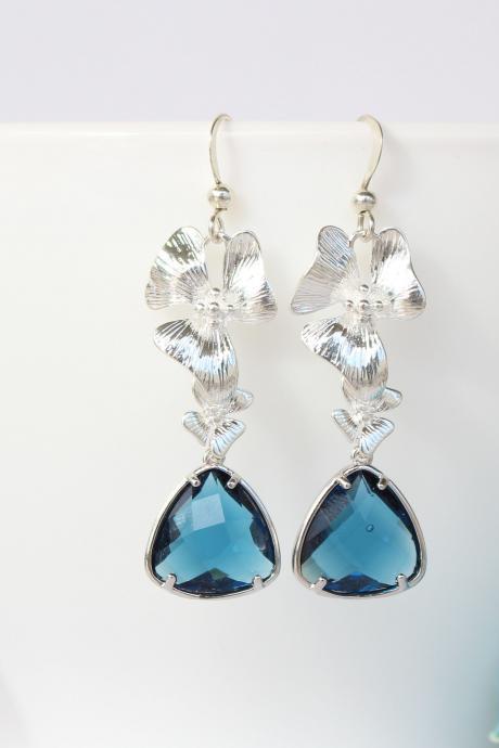 Cobalt blue wedding earrings, orchid flower earring, wedding blue earrings,blue jewelry blue earrings wife gift for women Armenian gifts