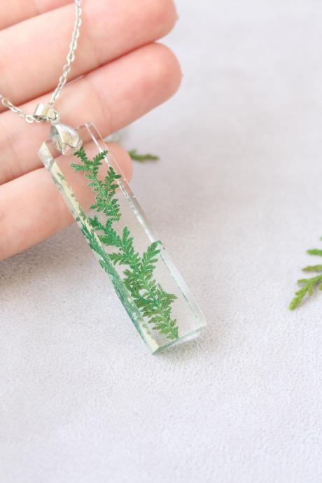 Real flower fern necklace, green resin necklace, pressed flower necklace, living plant pendant, real fern jewelry, gifts for her, Armenian
