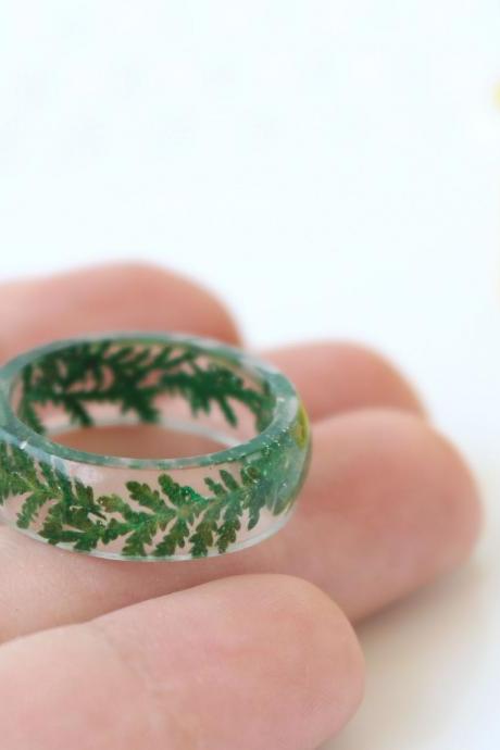 Fern Resin Ring, Living Plant Resin Jewelry, Green Resin Rings, Green Leaf Ring, Real Flower Jewelry, Terrarium Ring Resin, Gifts For Her