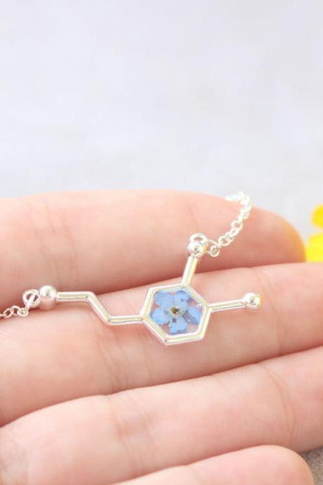 Forget me not necklace minimalist, molecule necklace, wedding necklace gift, birthday necklace for girls, hexagon necklace forget me nots