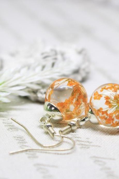 Orange Flower Earrings, Resin Earrings Flower, Unique Earrings For Women, Earrings Birthday Gift, Sisters Earrings, Orange Resin Jewelry